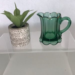 Vintage Green Pressed Glass Creamer - Colonial Pattern